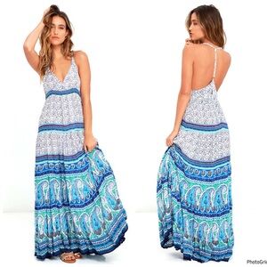 Raga Love Spell Ivory Print Maxi Dress Anthropologie $155 Size Large